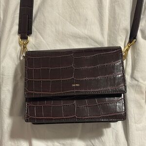 JW PEI Dark Brown Croc-Embossed Crossbody Bag